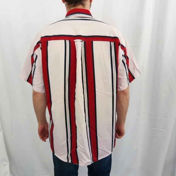 90s Chaps Ralph Lauren Red and White Striped Cotton Button Down - Picture 3 of 7